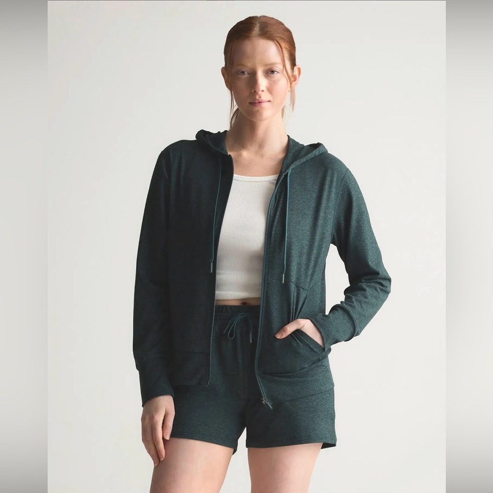 Quince Flowknit Full Zip Hoodie Heather Green Women’s Large